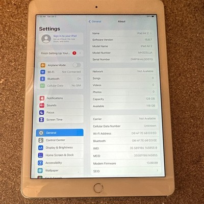 Apple iPad Air 2 128GB Silver 9.7in Wi-Fi + Cellular A1567 MH322LL/A