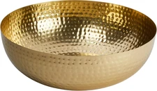round Hammered Metal Bowl, Gold Finish, 14"