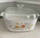 VTG Corning Ware A-5-B 5 Quart Wild Flower Casserole Dish With Pyrex Lid A12C