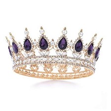 Baroque Queen Crown and Tiara Sparkly Rhinestone Wedding Crown Bride Purple