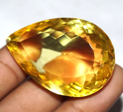 Certified Natural 100.36 Ct Brazilian Yellow Topaz Pear Cut Loose Gemstone