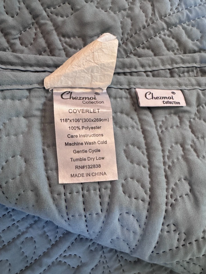 King size Chezmoi Blue comforter blanket bed Machine Washable Coverlet pale - Image 2 of 4