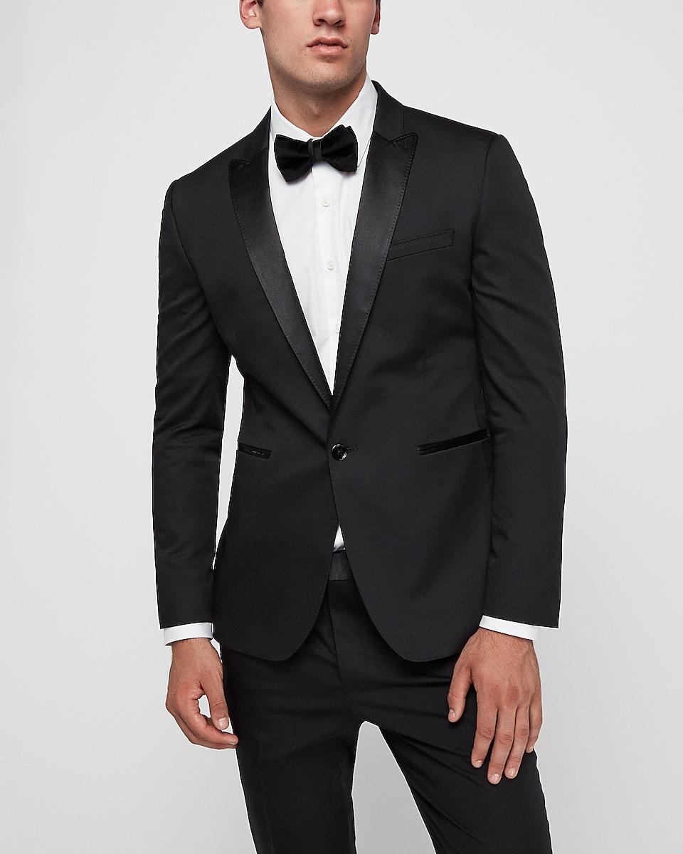 EXPRESS Extra Slim Black Satin Peak Lapel Tuxedo Jacket 46S 38S