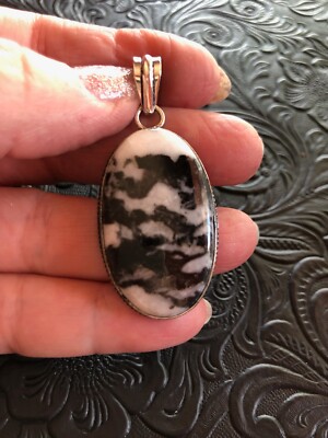 Artisan Southwest White Buffalo Turquoise Oval Pendant Ornate Shadow Bezel 2''