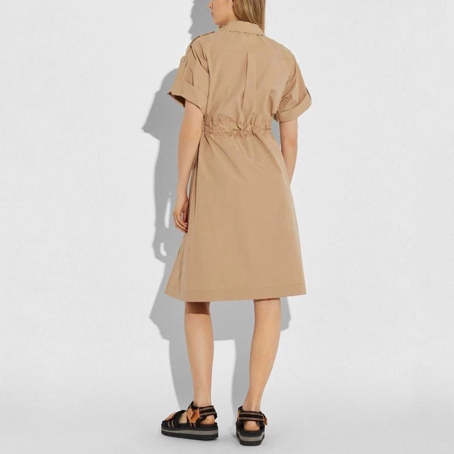 Abito camicia Coach cotone cravatta vita nuovo senza etichette è kaki taglia 2 $495