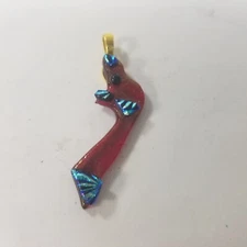 Glass Lampwork Pendant Red Abstract Bird Handmade Iridescent Murano Style