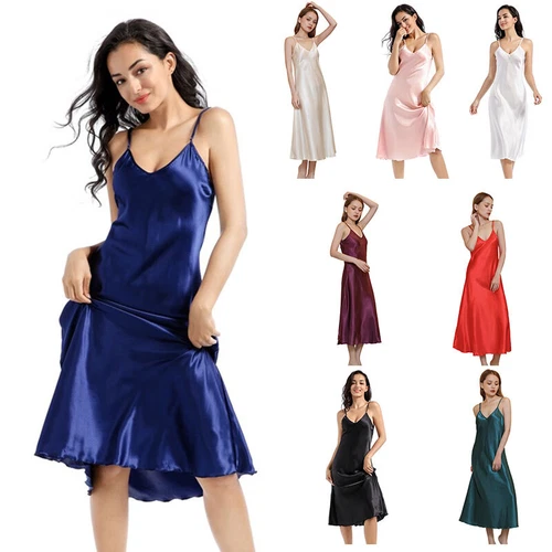 Sexy Satin Silk Robe Dress Sleepwear Lingerie Long Nightdress Nightgown - Bild 2 von 41