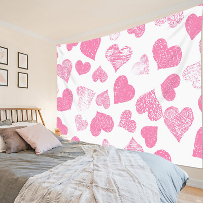 Stripe Sweet Pink Love Heart Valentines Tapestry for Bedroom