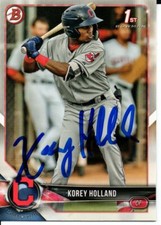 Korey Holland Cleveland Indians 2018 Bowman Draft Rookie Signed Card