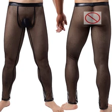 Mens Lingerie Sports Pants Sheer Underwear Stretchy Long John Baselayer Tights