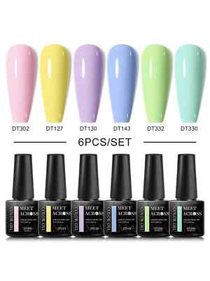 6 Stück Gel Nagellack Set Glitzer Herbstfarben UV LED Semi Permanent mit Basis