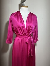 Vintage Lorraine Peignoir Medium Tie Robe Nylon Fuschia Pink USA