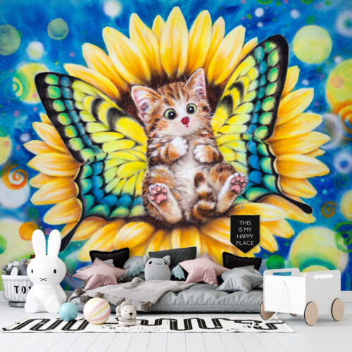 3D Butterfly Cat NA1017 Wallpaper Wall Mural Self-adhesive Kayomi Harai Eve - Picture 1 of 11