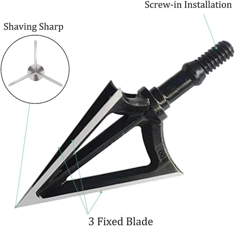 12Pcs Hunting Broadheads Stainless Steel Black Whirlwind 3-Blade Cut  Arrow Tip - Image 4 of 4
