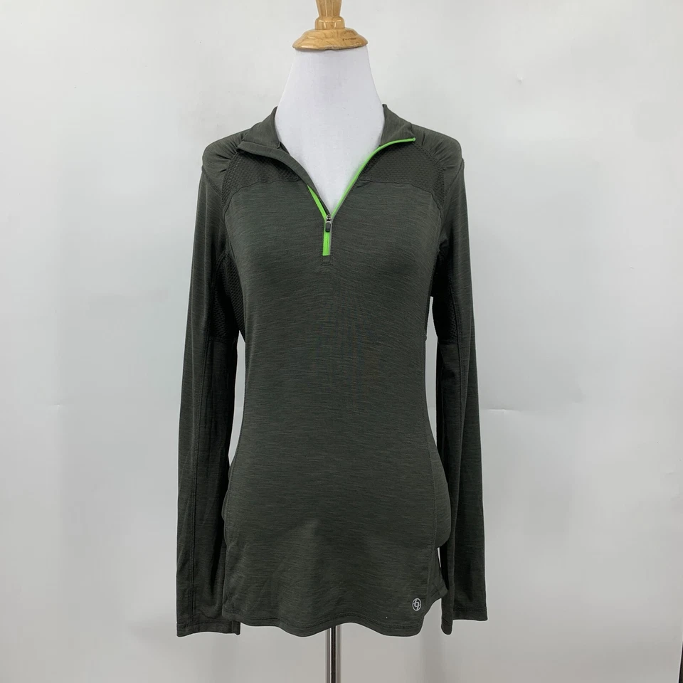 Polo de golf Lija para mujer S pequeño oliva acanalado hombro cuarto cremallera agujeros para los pulgares top Foto 2 de 4