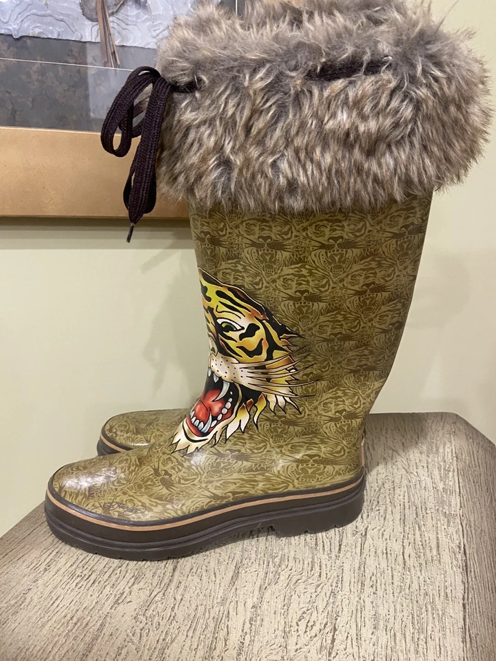 Женские резиновые сапоги Ed Hardy размер 10 Iconic Tiger винтажные - Изображение 4 из 4