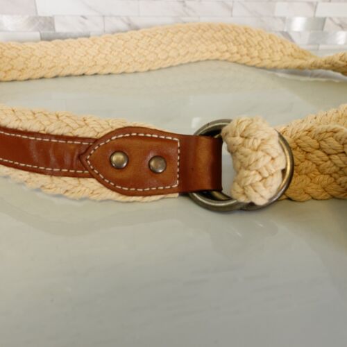 VINTAGE Belt Womens Large Beige Braided Cotton Rope Bohemian Dress Double Buckle - Picture 1 of 7