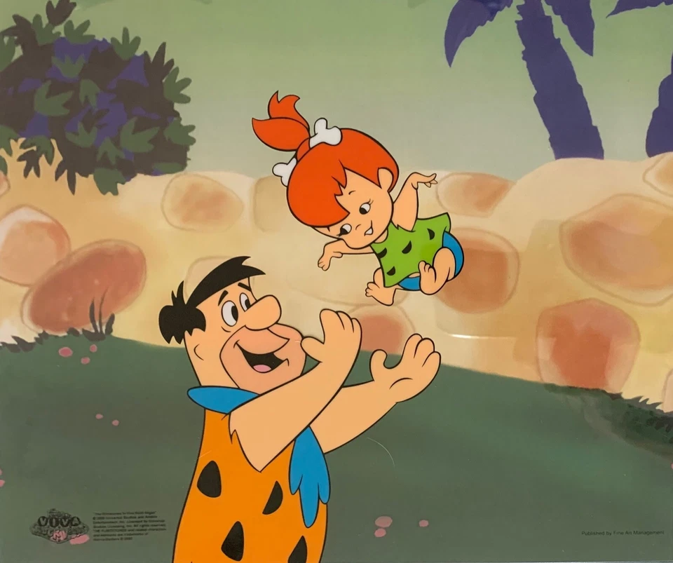 LOS PICAPIEDRA Fred Lanzando Guijarros Animación Arte Sericel Cel Foto 3 de 4