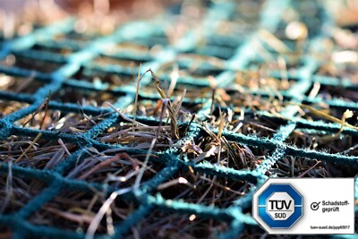 Heunetz Tuch 3,0m x 3,0m, MW 8,0cm, Kordel 5mm Heunetz für Raufen, Futternetz