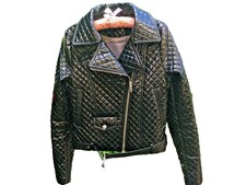 Donna Karan Superior Patent Leather Quilted Biker Jacket S-xs Brand New