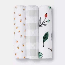 Cloud Island Colorful Muslin Swaddle Foilage Nursing Cover Baby Blanket Set of 3