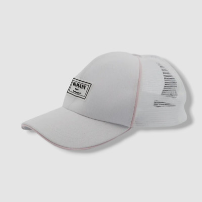 $396 Balmain Paris Women's White Mesh Logo Patch Baseball Cap Hat Size 2