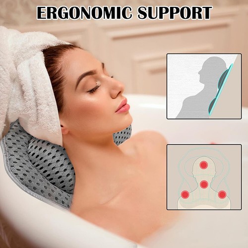 Relaxing Bathtub Cushion Luxury Bath Pillow Spongy Spa Headrest Comfort Non Slip - Picture 6 of 20