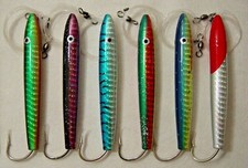 6 pcs 6" Rigged Cedar Plugs Holographic Tuna Mahi Trolling Saltwater Fish Lures