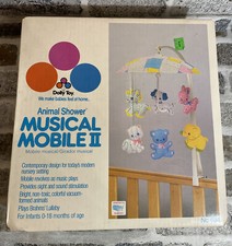 Vintage Dolly Toy Animal Shower Musical Mobile Crib Wind Up Dog Bunny Bear Cat