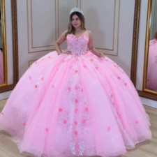 Light Pink Quinceanera Dresses 3D Flowers Sweet 15 XV Dance Party Ball Gowns