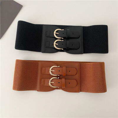 Donna Pelle Fascia Elastica Vita Larga Cintura Cincher Fibbia per