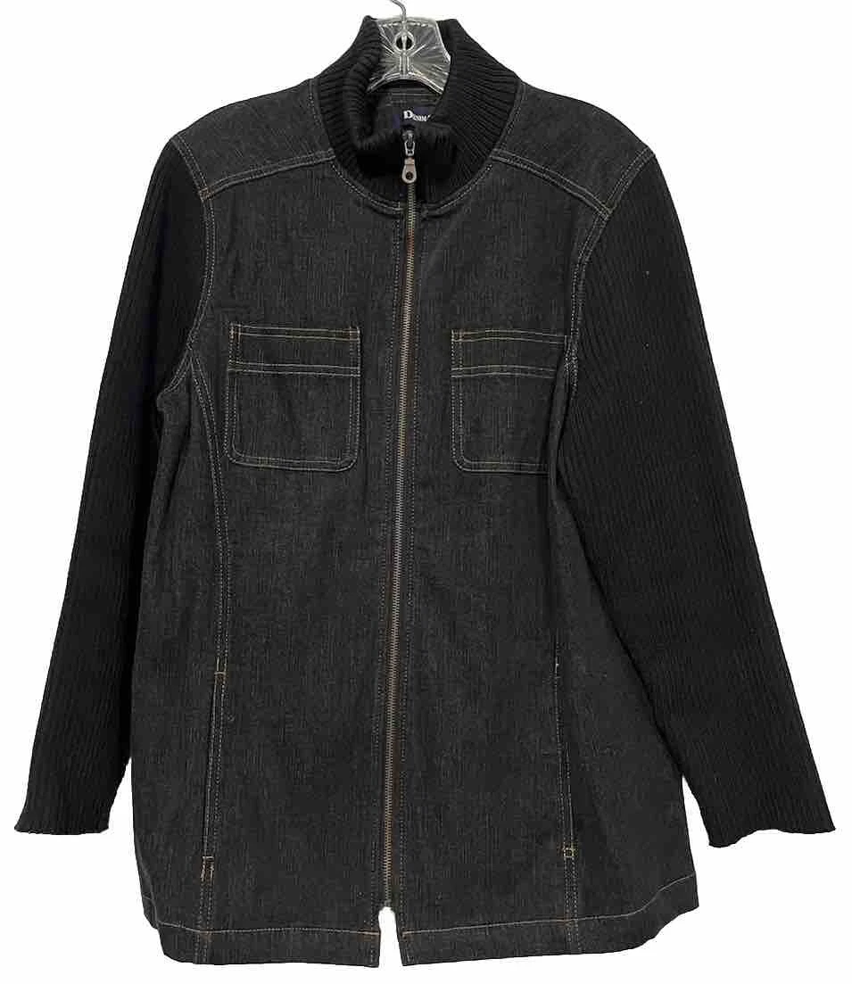 VETEMENTS Giacca jeans nera Denim & Co taglia media denim braccia velluto a velo con cerniera