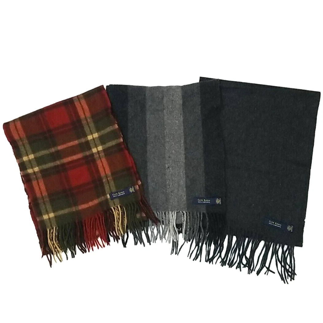 Club Room Mens 100% Cashmere Fringed Scarf Lot of 3 Scarves 54" X 11" Craft Read