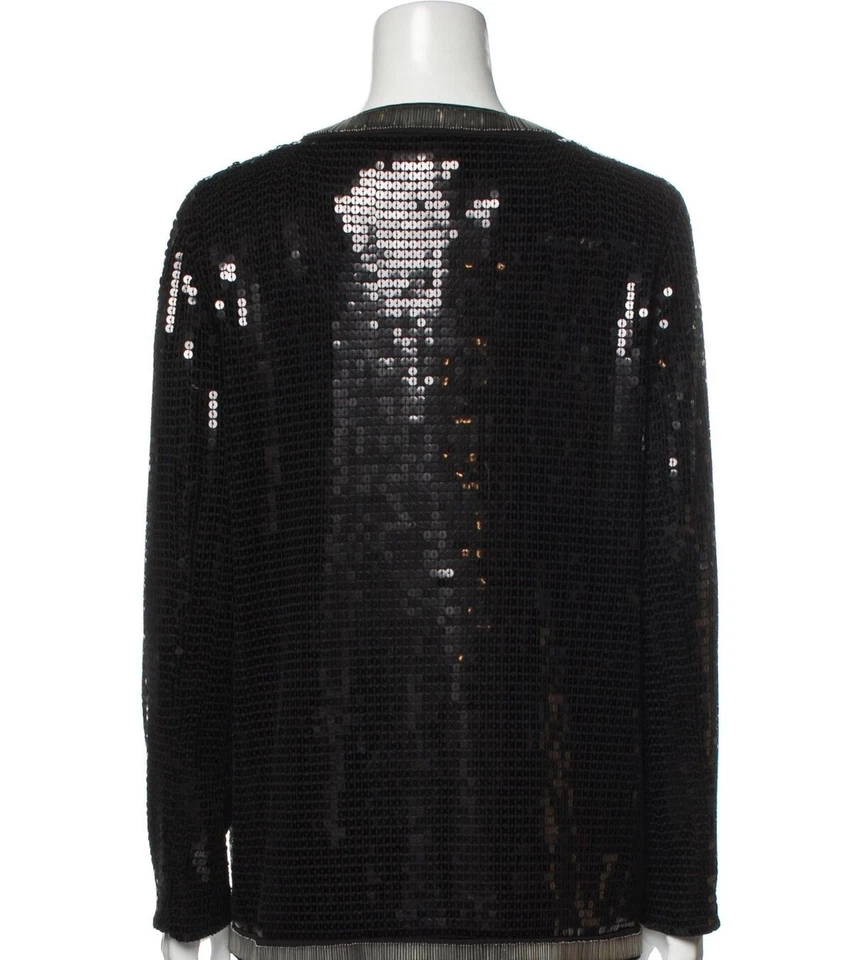 Cárdigan Chaqueta de Noche Negro Plata Lentejuelas Adornos Talla L Bolsillo Manga Larga Foto 3 de 4