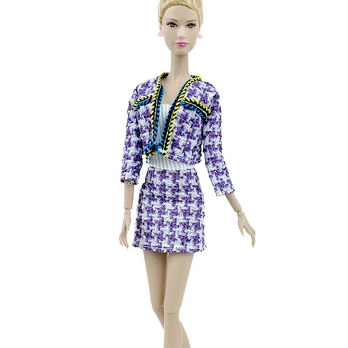 Conjunto de ropa púrpura pequeño fragante para trajes de muñeca de 11,5 pulgadas abrigo de tweed falda - Imagen 3 de 6