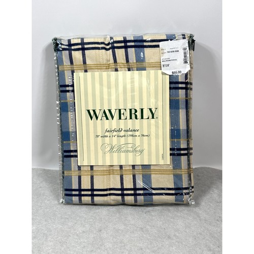 Waverly Fairfield Valance Williamsburg Plaid Blue 78" x 14" Sealed New with Tags