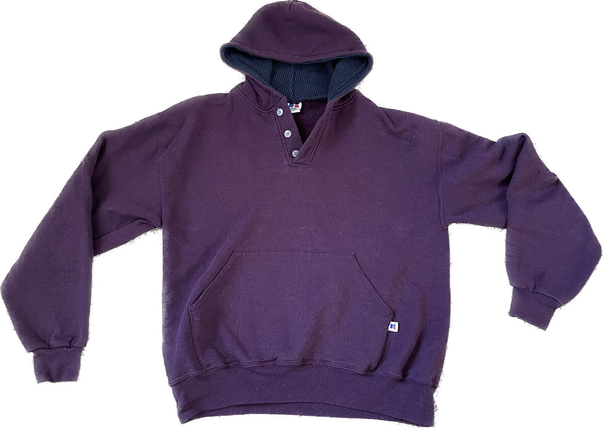 Vintage Russell Athletic USA Hooded Sweatshirt Button Purple Vintage Russell Athletic USA Hooded Sweatshirt Button Purple