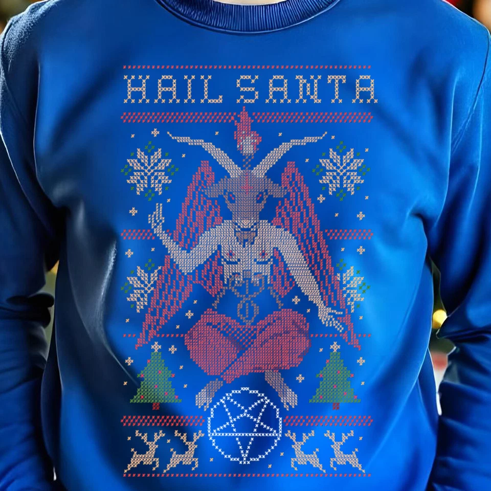 Satanic Christmas Jumper Funny Ugly Mens and Womens Sweatshirts #MC - Image 3 of 4