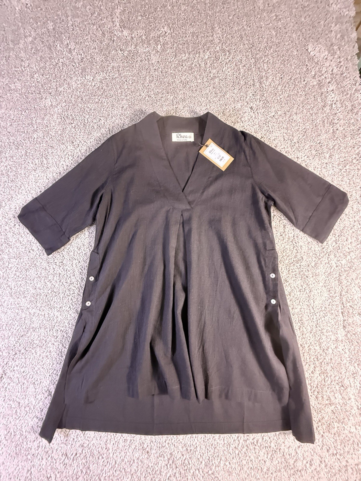 NWT Rhea Verona Tunic Top Black Size S/M Cotton/Linen Blend Short Sleeve