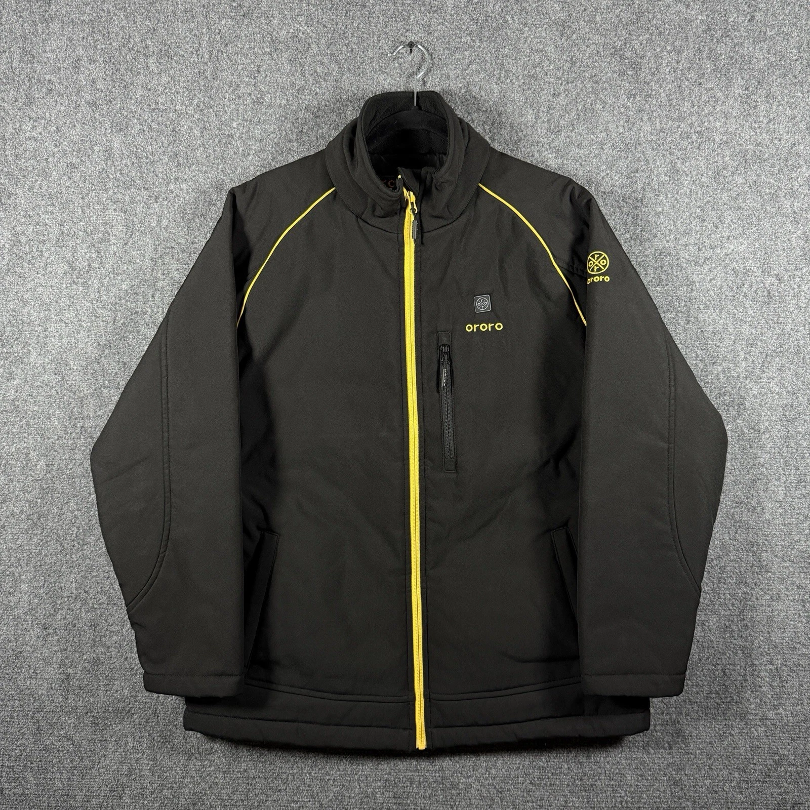 ORORO Softshell Heated Zip Up Jacket Black Yellow Lining Mens Size Medium
