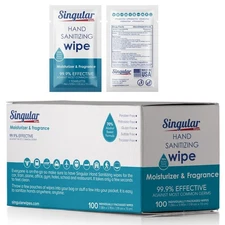 Singular Hand Sanitizing Wipes Travel Size 100ct 70% Alcohol Citrus Scent