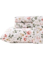 Laura Ashley Meadow Floral Beige FULL 4 Pc Sheet Set 100 Cotton