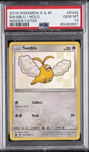 2019 POKEMON SUN & MOON HIDDEN FATES #SV42 SWABLU-HOLO PSA 10