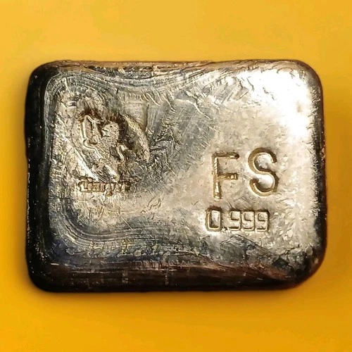 2.903 Troy Ounces Of .999 Silver Bullion  Poured Bar With Cooling Lines