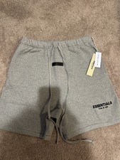 Essentials Fear of God Gray Sweat Shorts Drawstring Elastic Waist Logo Solid