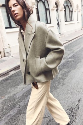 NWT ZARA SHORT DOUBLE-BREASTED COAT IN MINK COLOR MEDIUM