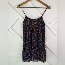 NWT Urban Outfitters Navy and Gold Patterned Rory Chiffon Mini Dress Size XS