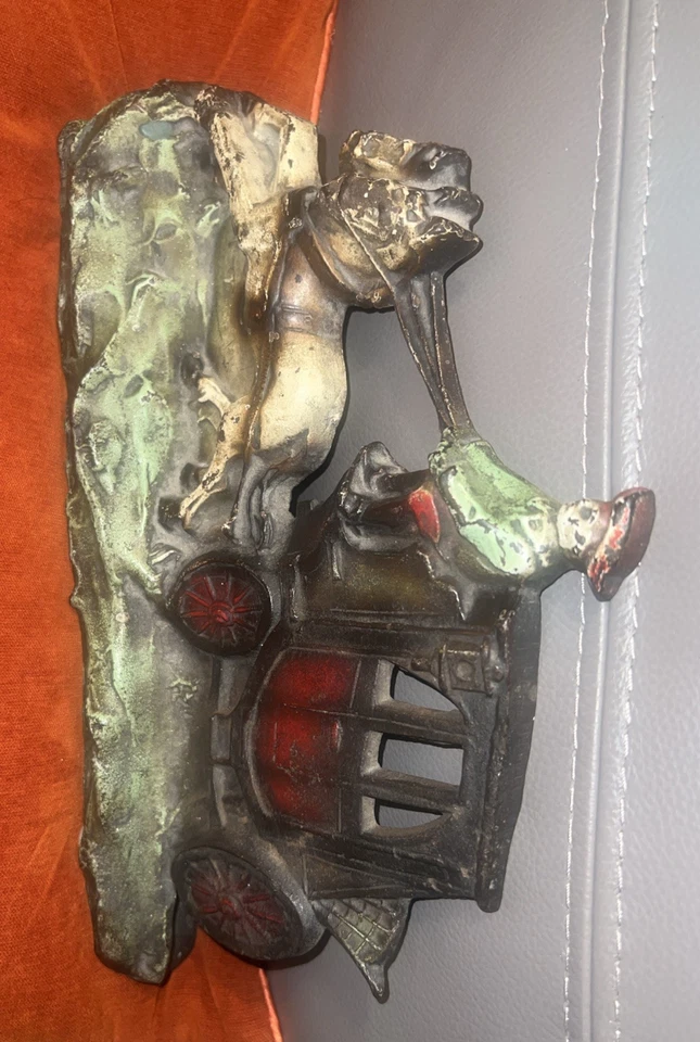 ANTIQUE CAST IRON 12”LONG DOORSTOP COACH HORSE WITH WINDOWS Nice - Image 4 of 4