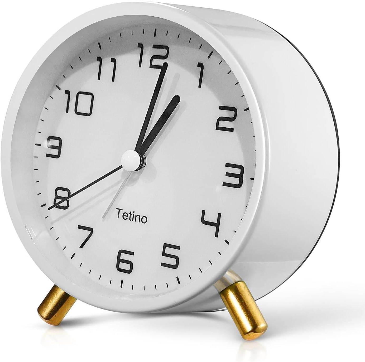 Loud Analog Alarm Clock Silent Non-Ticking Voice-Controlled Night Light White