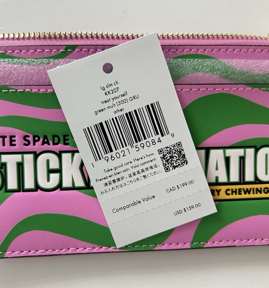 NWT Kate Spade Bubble Gum Large Slim Card Holder Pink Green Wallet